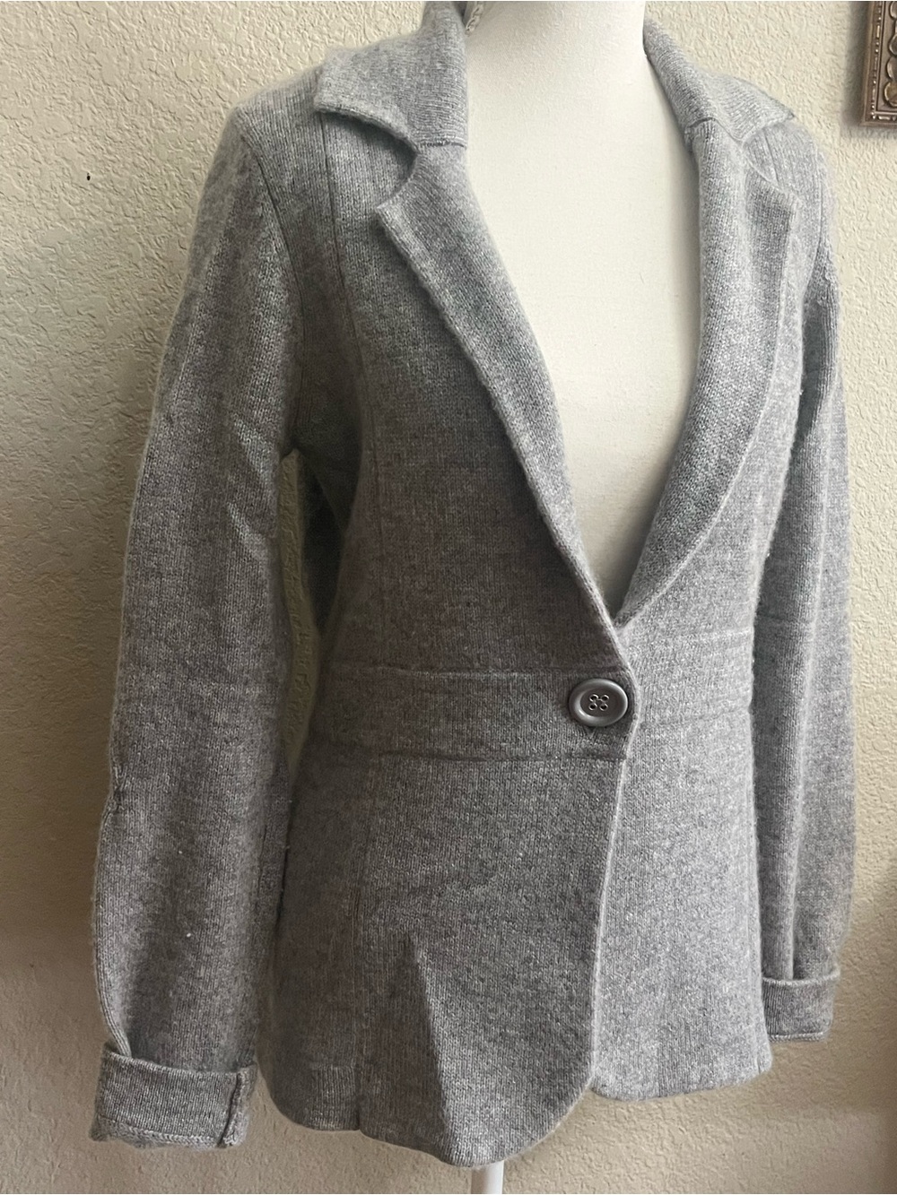 Neiman Marcus Light Gray 100% Cashmere Sweater Blazer Jacket Size:S